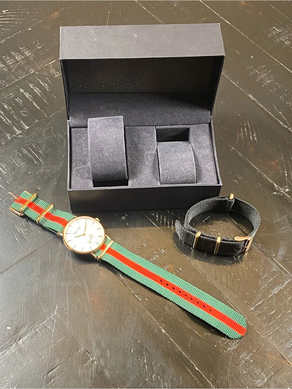 Men's Rose Gold Watch with Green and Red Nylon Strap